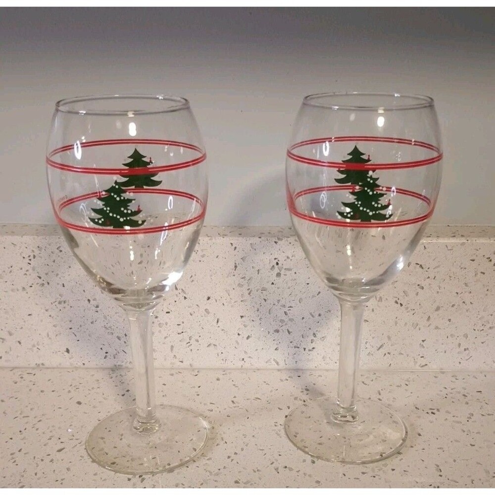 Waechtersbach Christmas Tree 10 Oz Goblet Germany Set Of 2 Red Green Holiday
